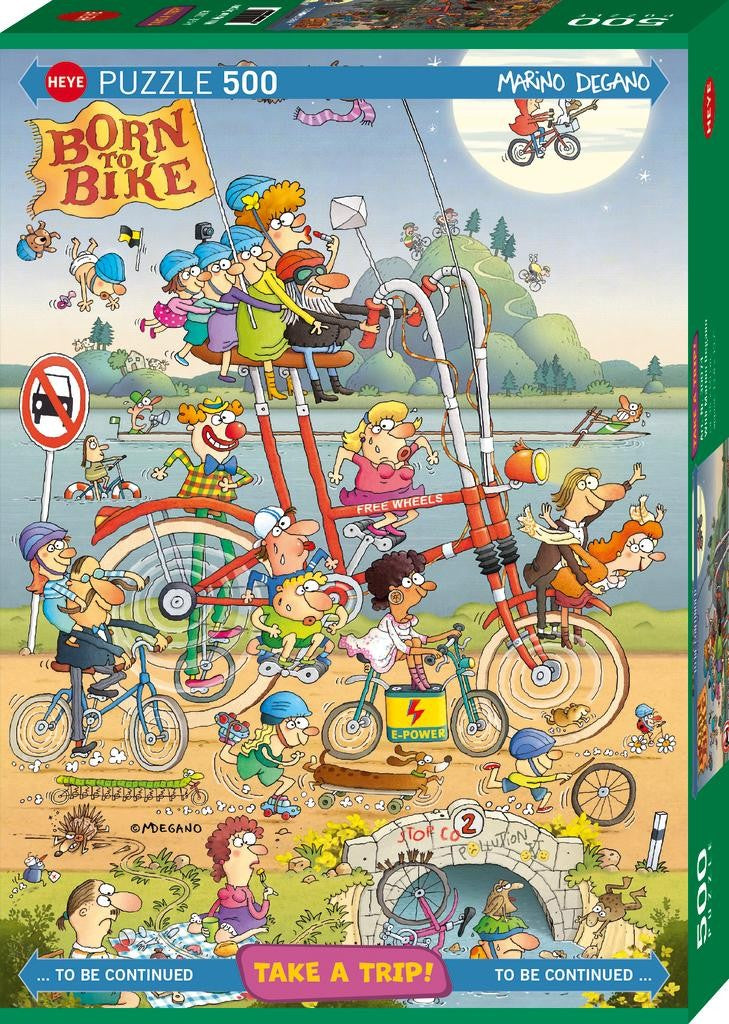 Puzzle box with cartoon characters and bicycles