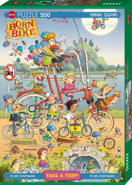 Puzzle box with cartoon characters and bicycles