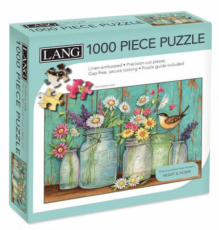 lang 1000-piece jigsaw puzzle box "mason flowers" with a single bird
