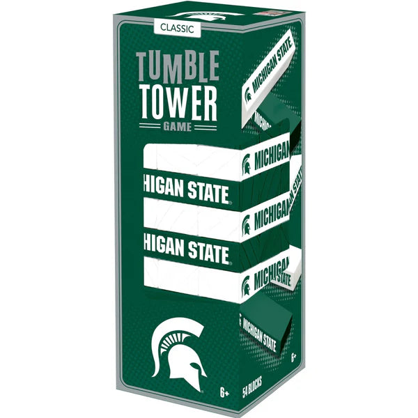 MasterPieces Box of Michigan State University Tumble Tower game on a white background