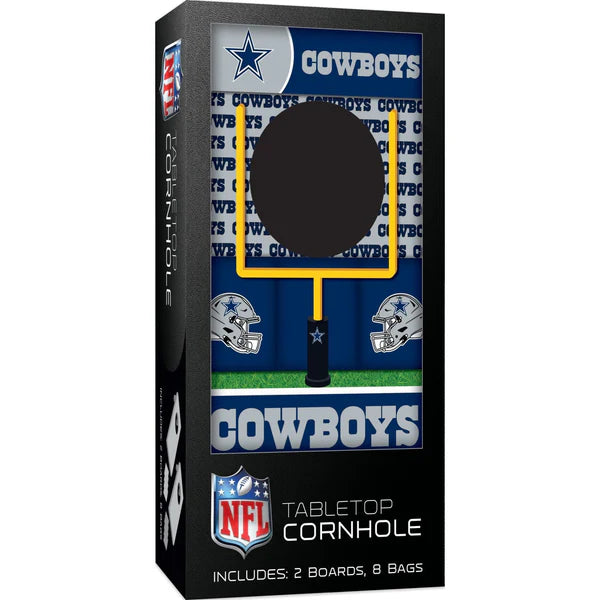 MasterPieces Box for Dallas Cowboys tabletop cornhole game with team logos and colors.