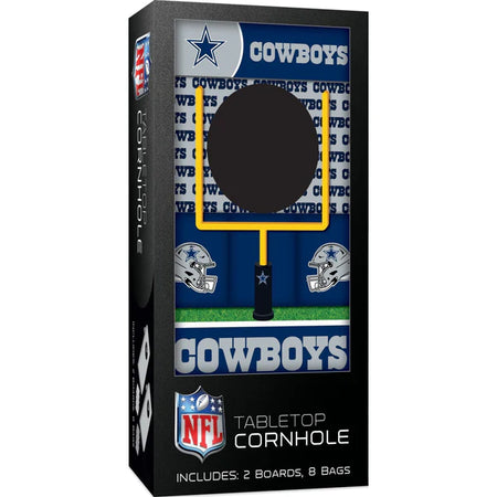 MasterPieces Box for Dallas Cowboys tabletop cornhole game with team logos and colors.