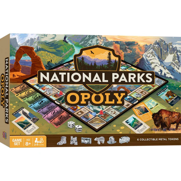 MasterPieces National Parks Monopoly game box with scenic illustrations on a white background