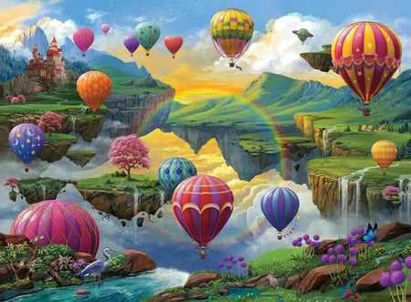 ravensburger air balloon valley jigsaw puzzle of Fantasy landscape with hot air balloons and a rainbow over a scenic valley in the sky