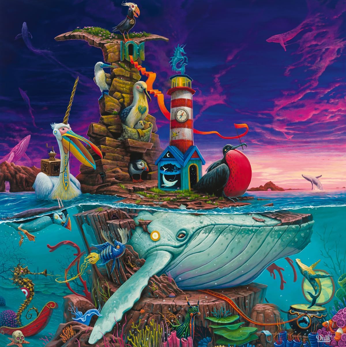 ravensburger cherish your world archipelago 500-piece jigsaw puzzle featuring a fantastical rendering of the ocean with birds and sea creatures including humpback whales