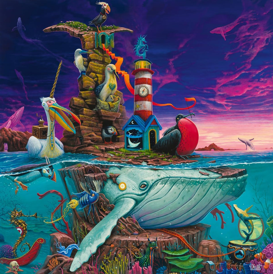 ravensburger cherish your world archipelago 500-piece jigsaw puzzle featuring a fantastical rendering of the ocean with birds and sea creatures including humpback whales