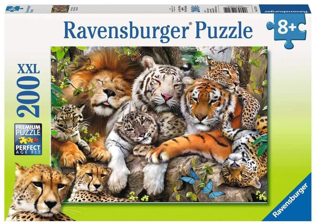 Ravensburger puzzle box with various big cats napping