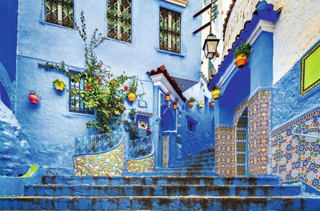 ravensburger colorful morocco jigsaw puzzle of vibrant blue stairway