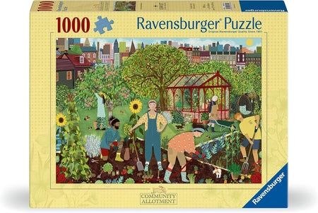 Ravensburger jigsaw puzzle box with a community allotment design on a white background