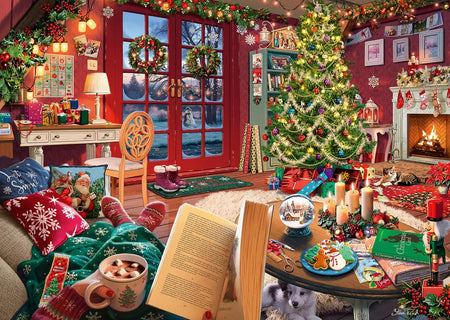 ravensburger cozy christmas retreat jigsaw puzzle featuring festive landscape