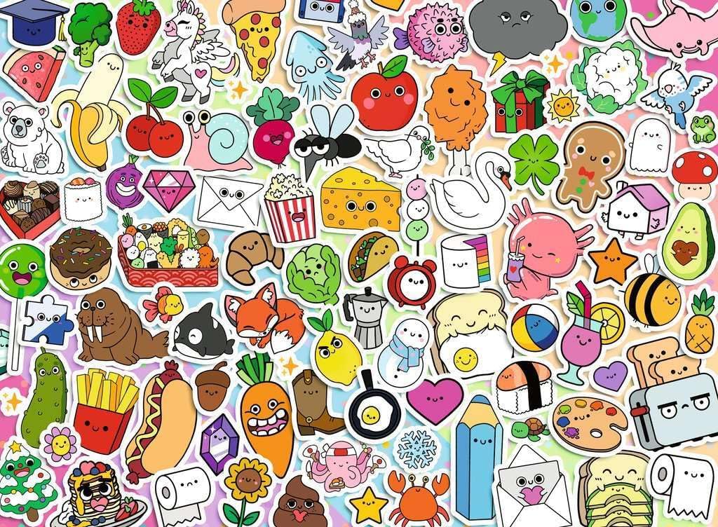 ravensburger cute kawaii chaos jigsaw puzzle featuring Collection of colorful cartoon stickers