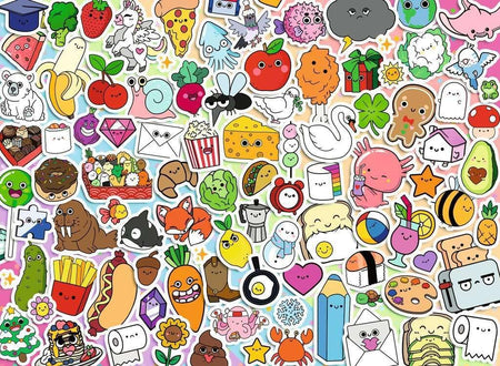 ravensburger cute kawaii chaos jigsaw puzzle featuring Collection of colorful cartoon stickers