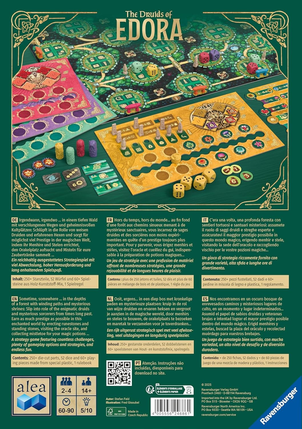 Board game packaging for 'The Druids of Edora' by Ravensburger with game board and pieces.