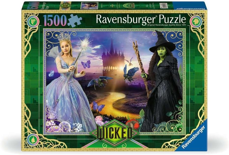 Ravensburger puzzle box featuring characters from the musical 'Wicked' with a fantasy castle background.