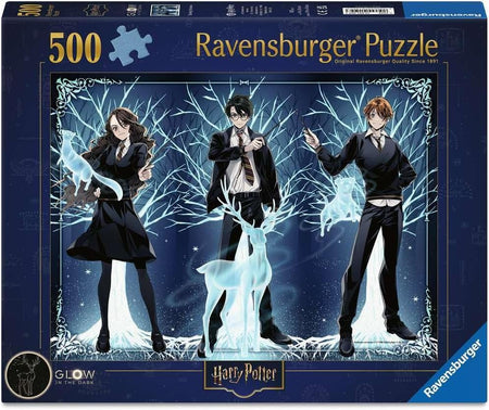 Ravensburger Harry Potter puzzle box with three characters and a glowing effect.
