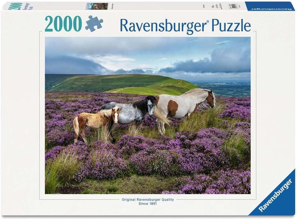 ravensburger horses in the heather jigsaw puzzle box of three horses standing in a field of heather