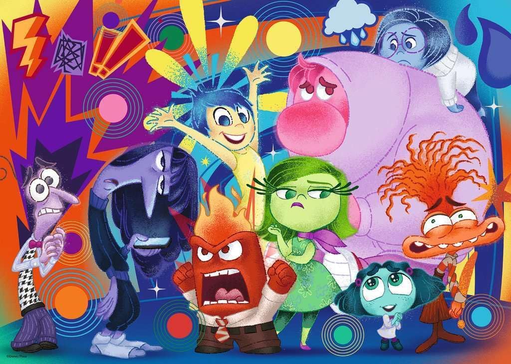 ravensburger inside out 2 jigsaw puzzle featuring Colorful animated characters from Inside Out against a vibrant background