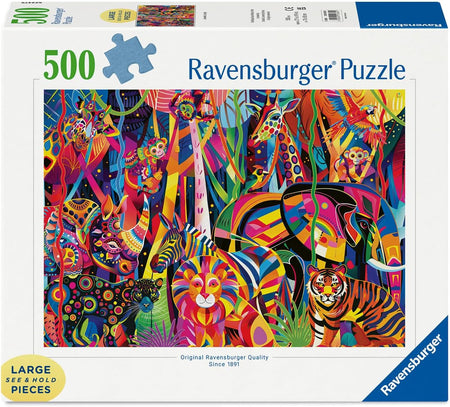 Ravensburger 500-piece jigsaw puzzle box with colorful animal design