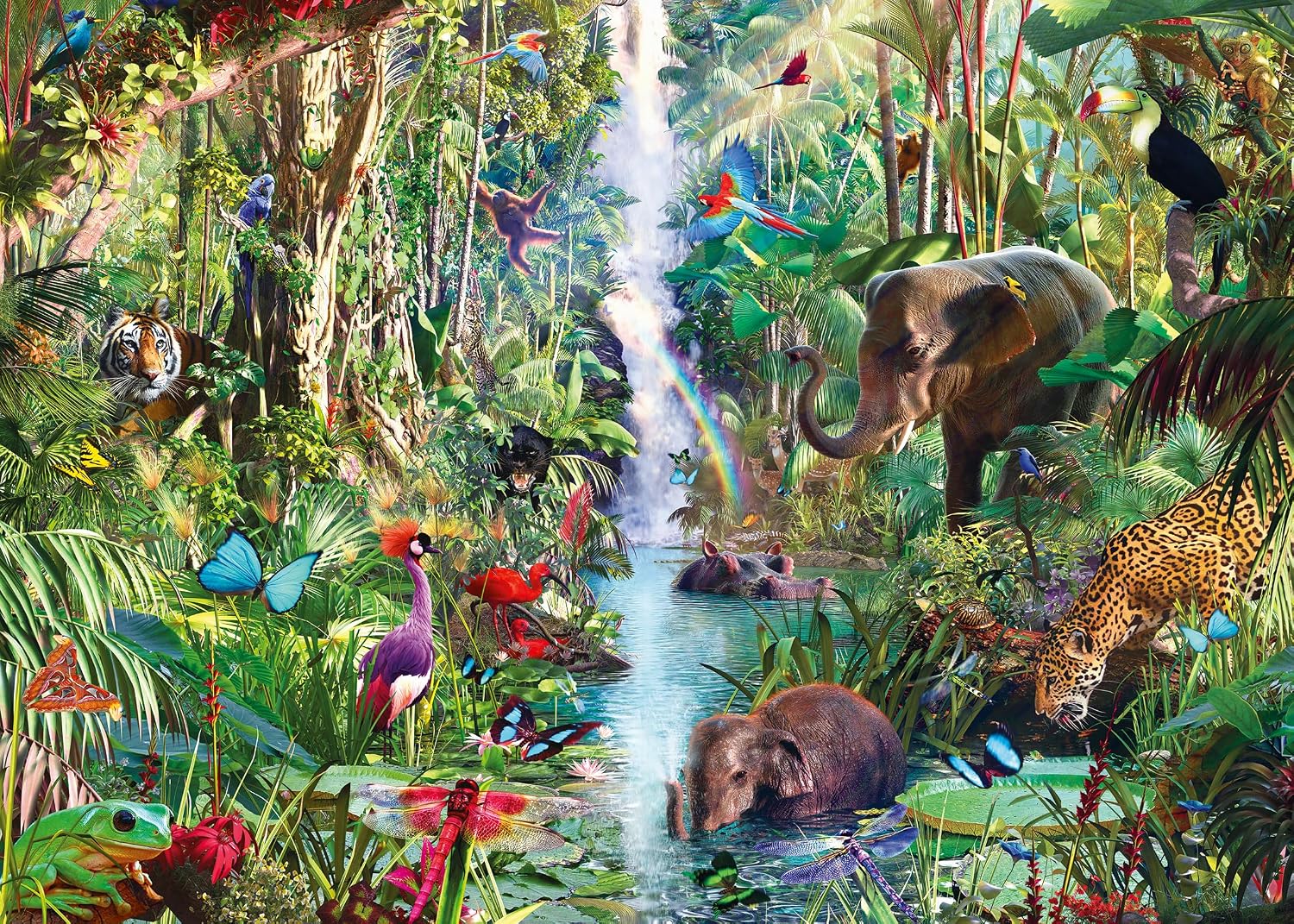 ravensburger jungle animals 9000-piece jigsaw puzzle featuring elephants, wild cats, birds and more