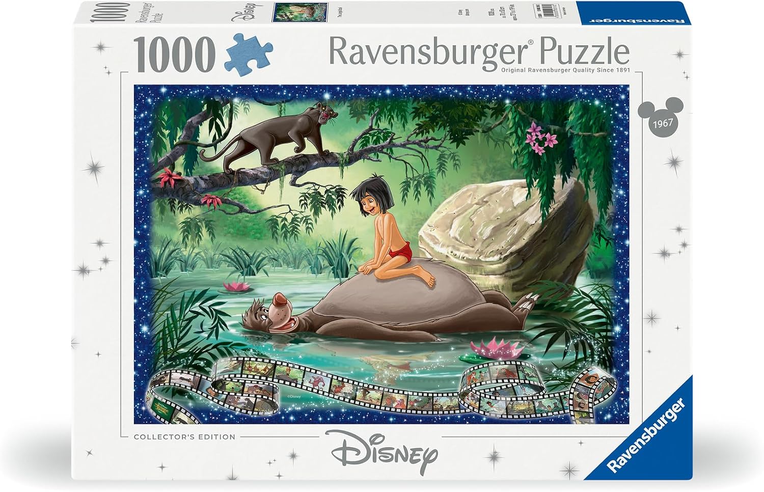 Ravensburger Disney puzzle box featuring 'The Jungle Book' with a boy and panther in a jungle setting.