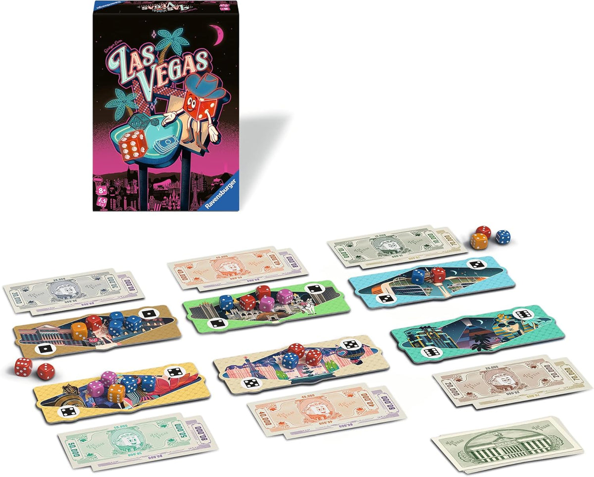 ravensburger Board game set with 'Las Vegas' theme including cards, dice, and a box.