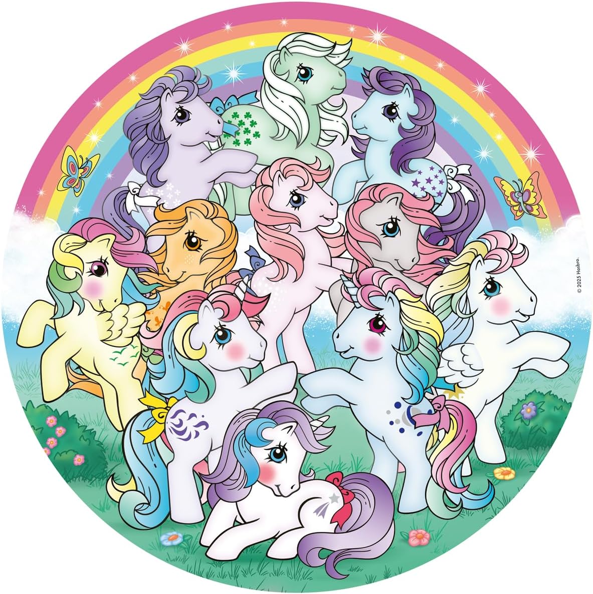 ravensburger my little pony I heart pony jigsaw puzzle featuring Colorful circular illustration of ponies with a rainbow and butterflies