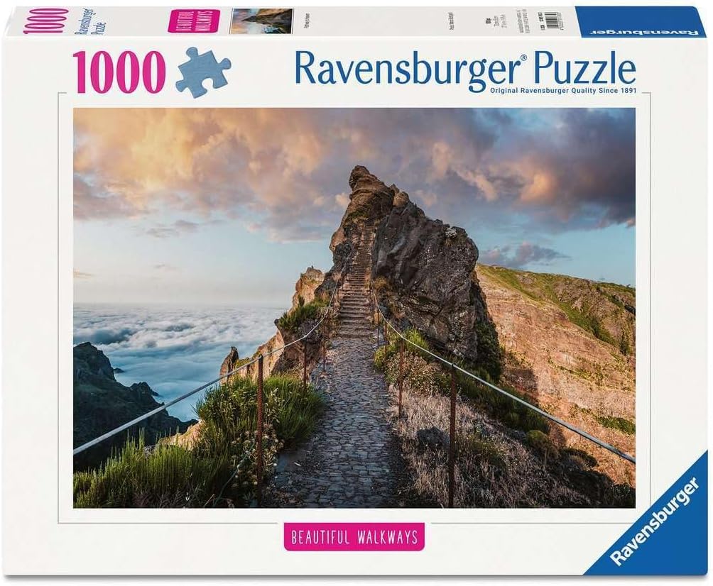 Ravensburger puzzle box with a scenic staircase and cloud view