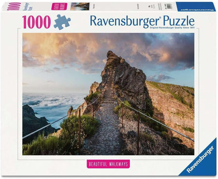 Ravensburger puzzle box with a scenic staircase and cloud view