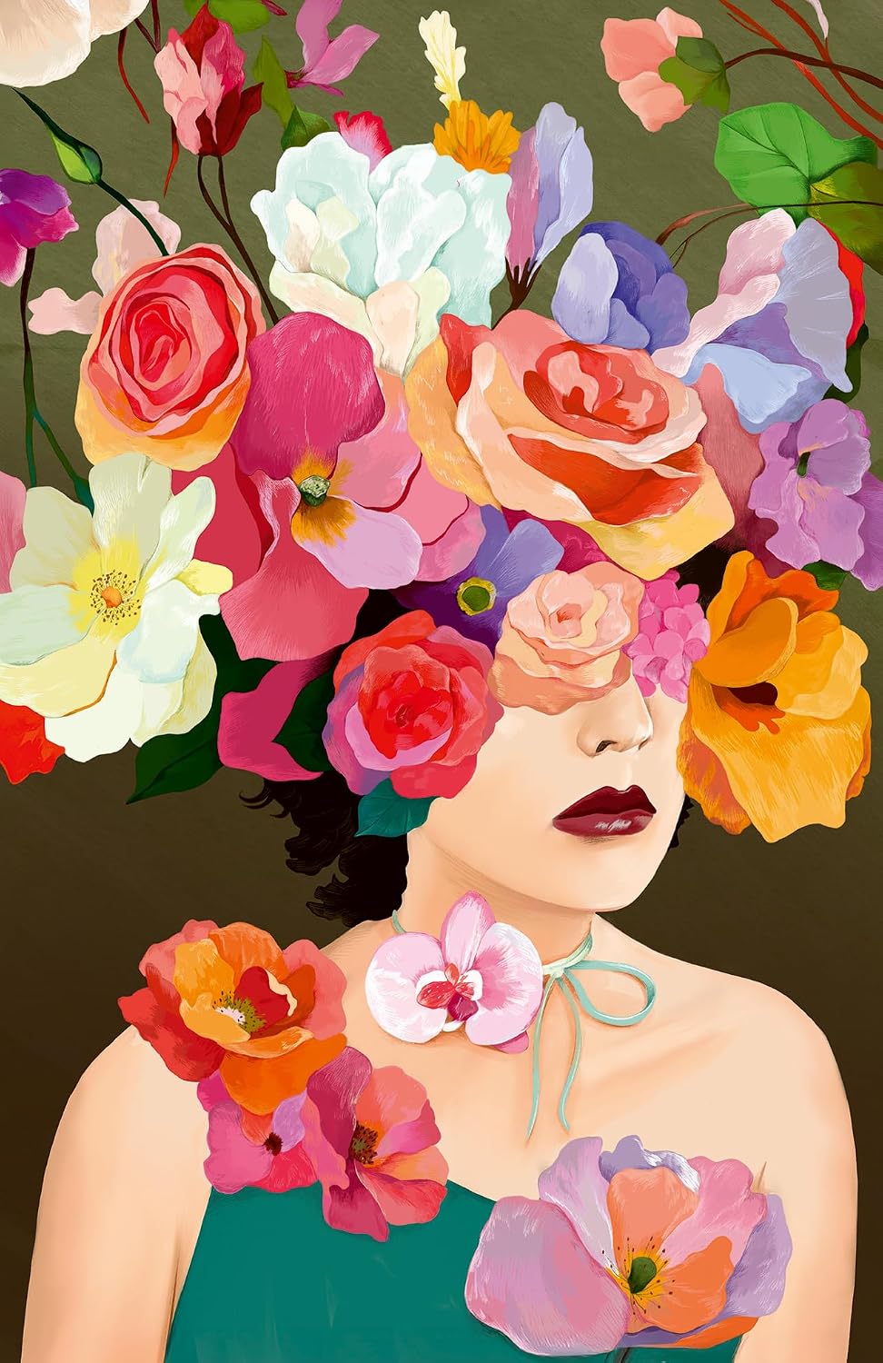 ravensburger rose jigsaw puzzle of woman with flowers on her head and covering her face