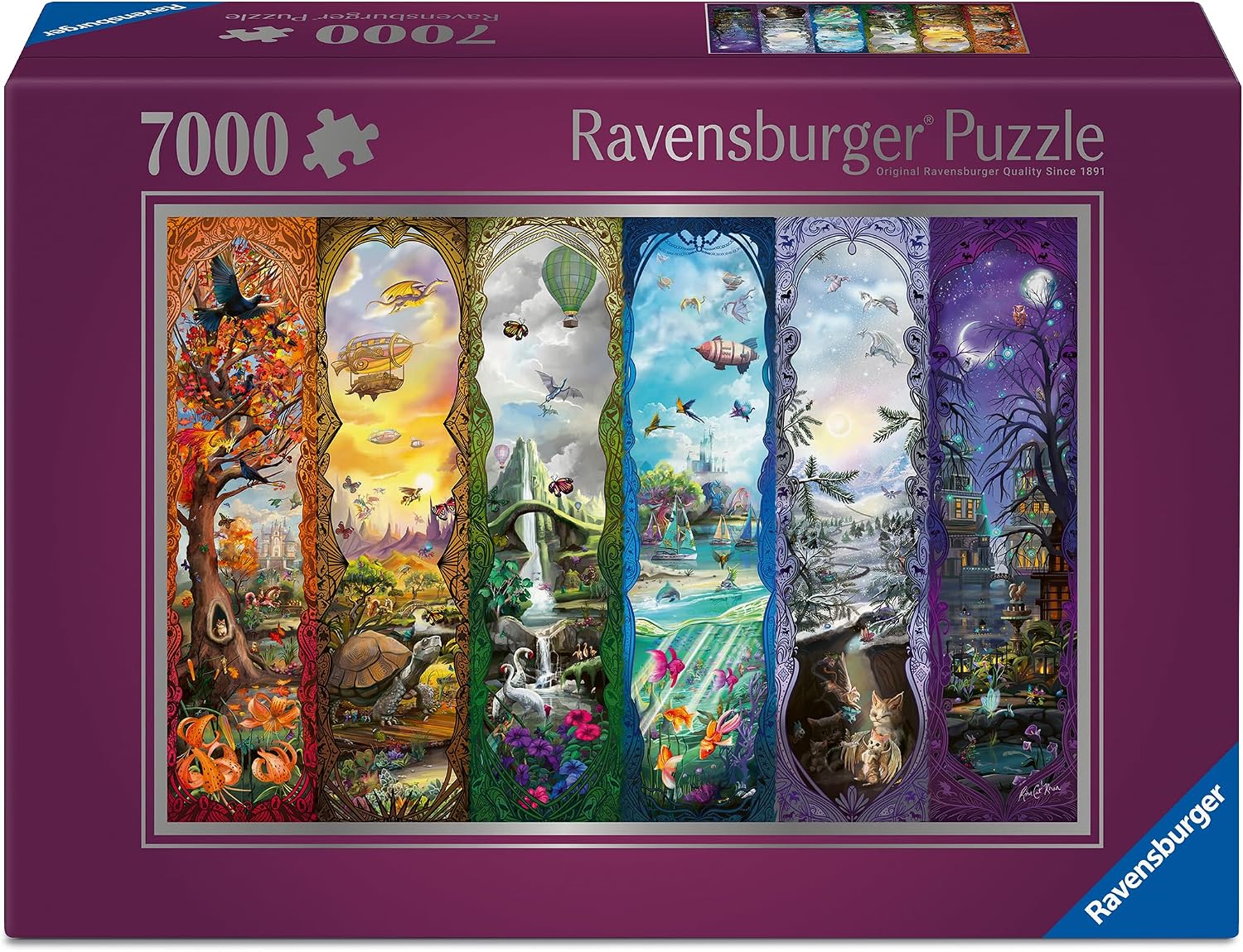 ravensburger the six portals 7000-piece jigsaw puzzle box featuring 6 different fantasy worlds