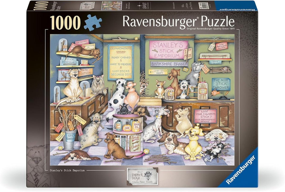 Ravensburger puzzle box with a dog-themed scene on the packaging