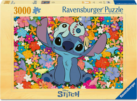 ravensburger disney stitch "such a cutie!" 3000-piece jigsaw puzzle box of stitch surrounded by flowers