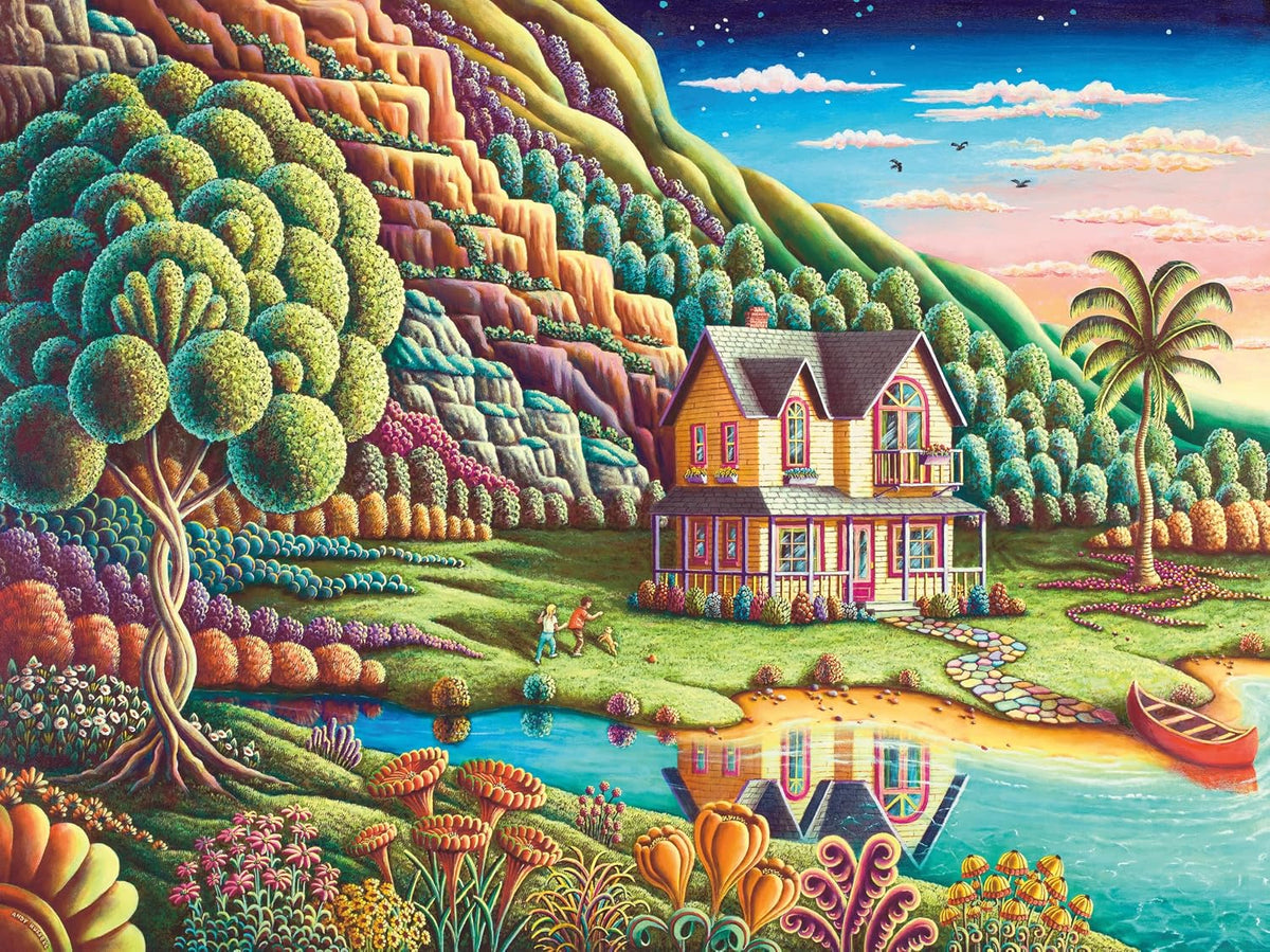 ravensburger summertime jigsaw puzzle featuring art rendering of colorful landscape