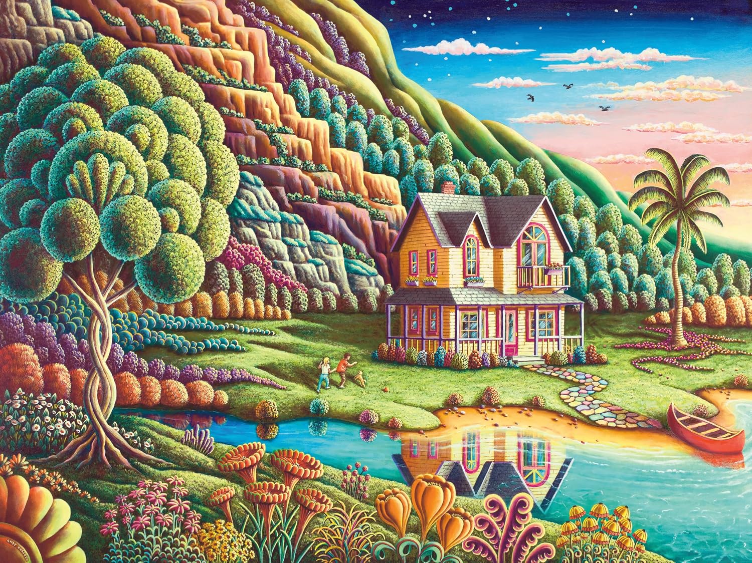 ravensburger summertime jigsaw puzzle featuring art rendering of colorful landscape