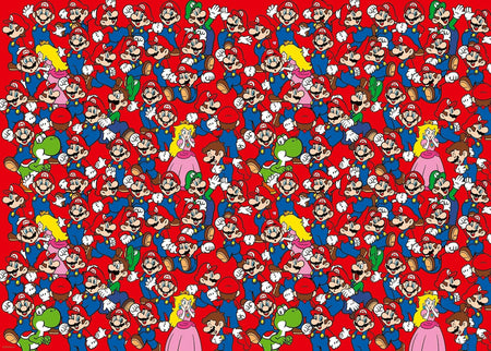 ravensburger super mario challenge jigsaw puzzle of mario and other cartoon characters on a red background