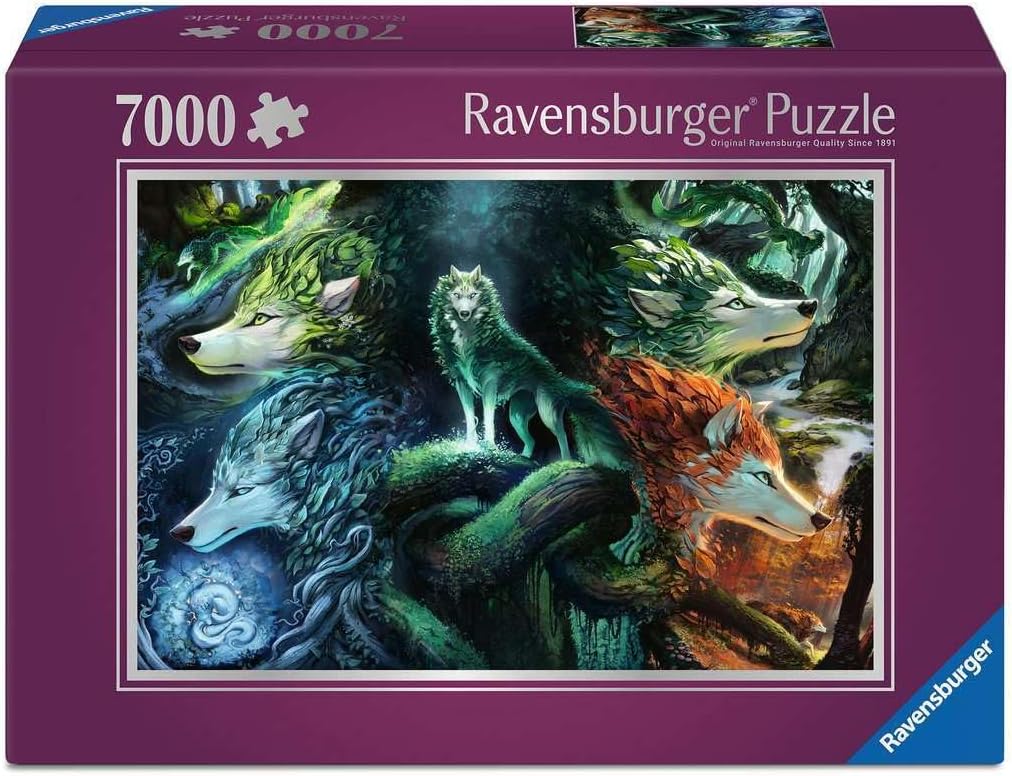 ravensburger whispers of the forest 7000-piece jigsaw puzzle box of fantastical wolves