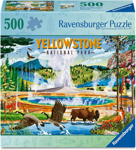 Ravensburger Yellowstone National Park puzzle box with illustrations of the park.