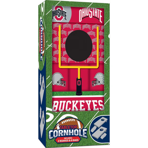 MasterPieces Tabletop cornhole set with Ohio State Buckeyes branding on a green background
