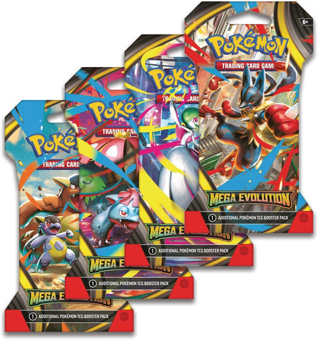 Three packs of Pokémon trading card game booster packs on a white background