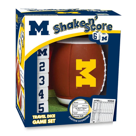 MasterPieces Shake 'n Score travel dice game set with Michigan football design on packaging
