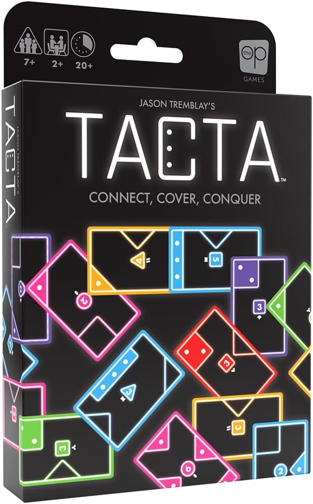 Tacta game box with colorful geometric shapes on a black background