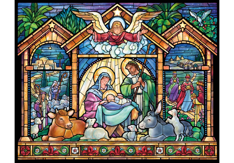 Vermont Christmas Company: Stained Glass Nativity: 1000 Piece Puzzle