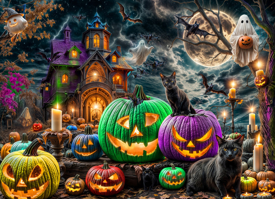 Banner image showing a spooky Halloween‑themed puzzle linking to the Halloween puzzle collection.