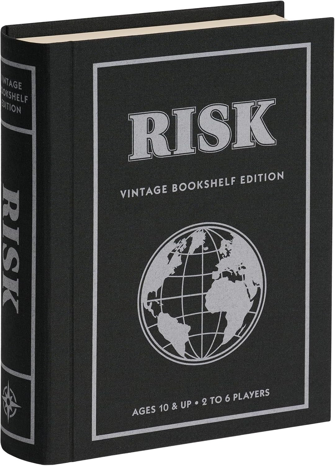 ws gaming company Black 'Risk' board game box the vintage bookshelf edition with globe design