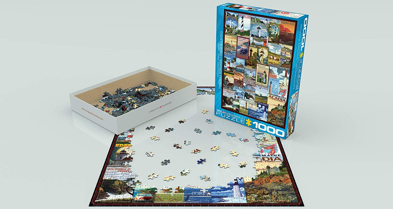 EuroGraphics Vintage Lighthouses Ads Puzzle - 1000 Piece Small Box Jigsaw Puzzle