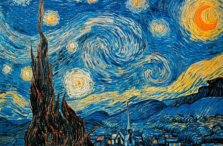 A Piatnik 1000-piece puzzle depicting the famous painting 'Starry Night' by Vincent van Gogh, with swirling blue skies and stars.