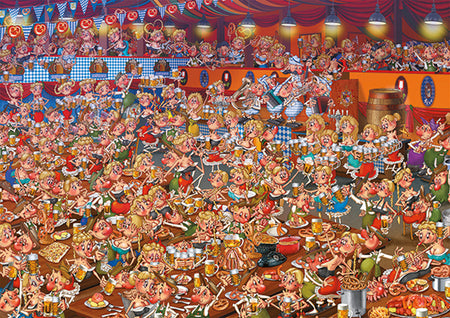 A  Piatnik 1000-piece jigsaw puzzle depicting a vibrant scene of people at a Bavarian festival, featuring colorful costumes and traditional festival foods.