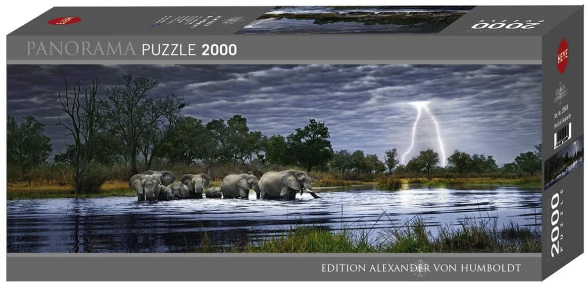 heye panoramic herd of elephants 2000-piece jigsaw puzzle box