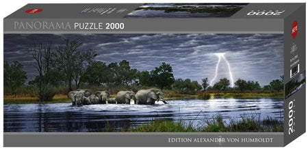 heye panoramic herd of elephants 2000-piece jigsaw puzzle box