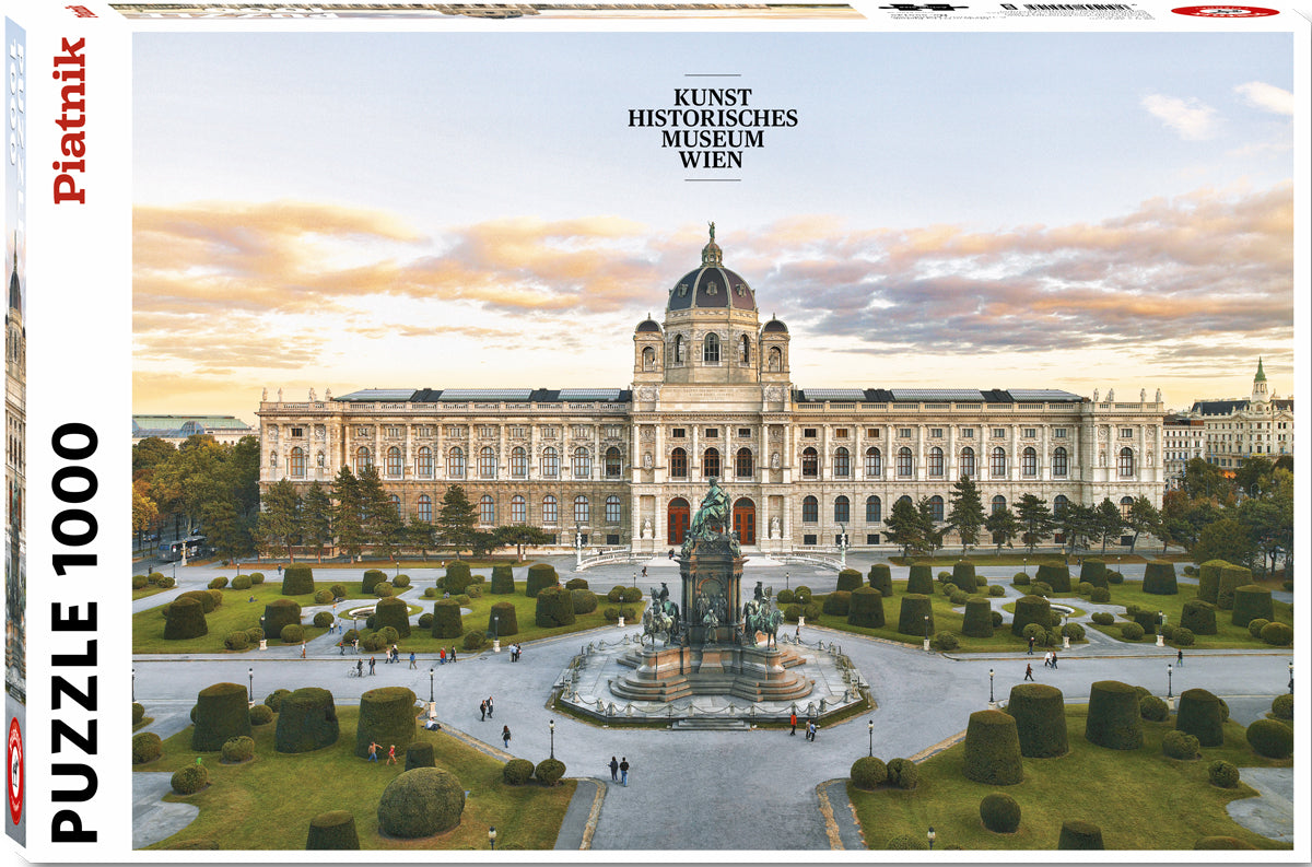 A piatnik 1000-piece jigsaw puzzle box depicting the Kunsthistorisches Museum in Vienna, Austria, with a white facade, trees, and a blue sky in the background.